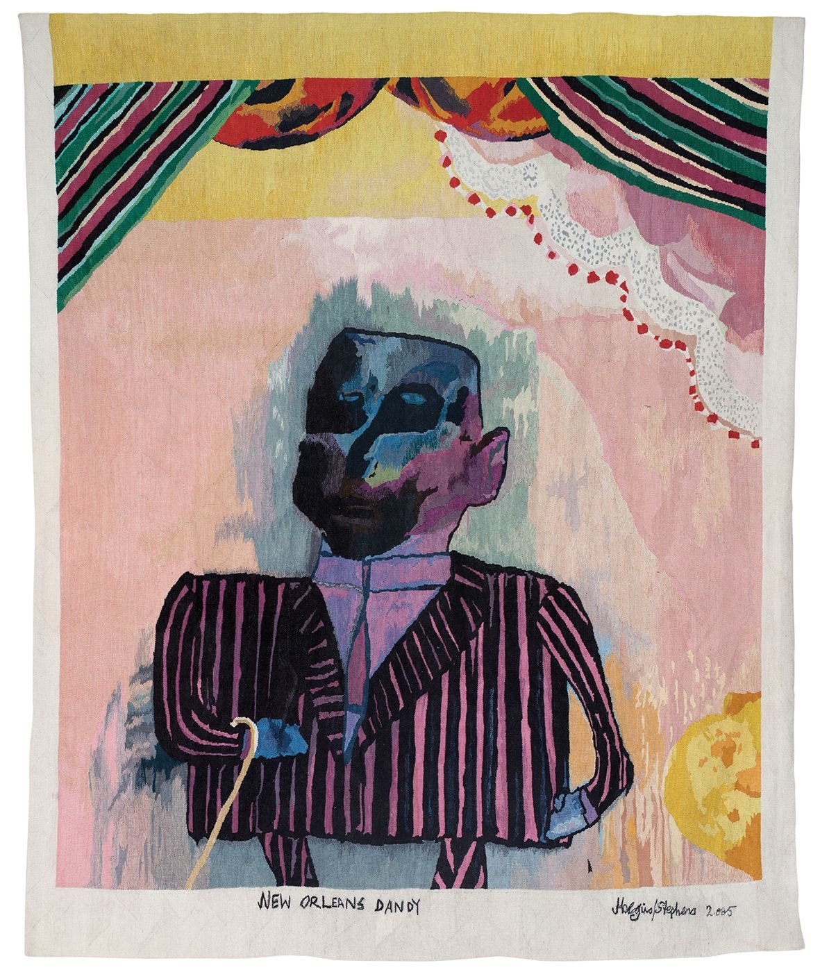 Click the image for a view of: Robert Hodgins. New Orleans Dandy. 2013 designed 2009. Mohair tapestry. 1/3. 2800X2310mm